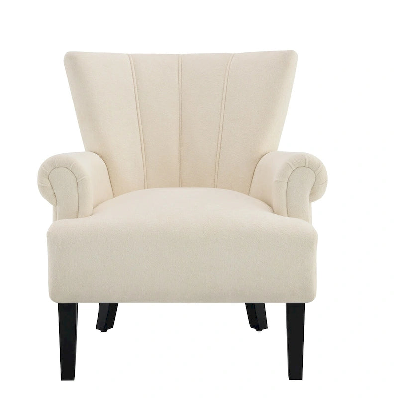 Beige moderne fauteuil met gecapitonneerde rugleuning