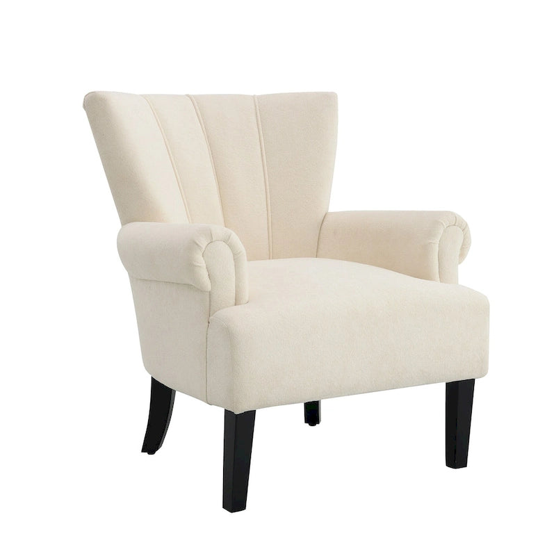 Beige moderne fauteuil met gecapitonneerde rugleuning