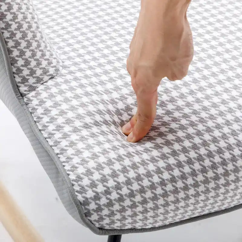 Schommelstoel met pied-de-poule stof en leren rugleuning