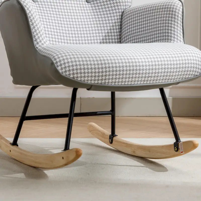 Schommelstoel met pied-de-poule stof en leren rugleuning