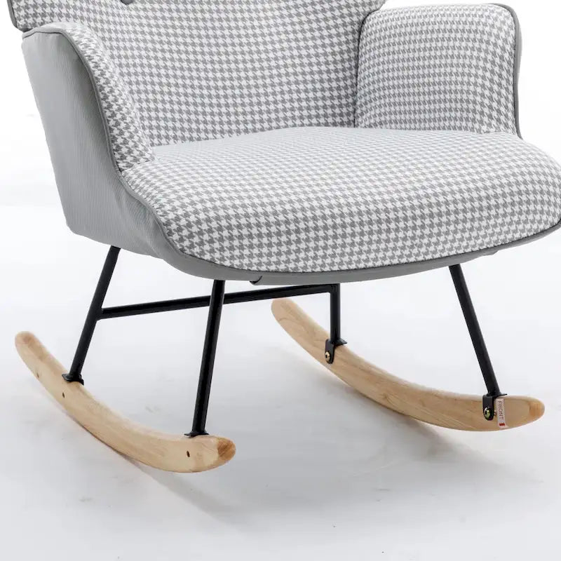 Schommelstoel met pied-de-poule stof en leren rugleuning
