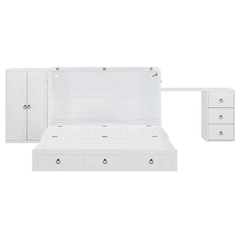 Queen Size Murphy Bed met USB-poort, lade, kledingkast en bureau