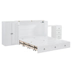 Queen Size Murphy Bed met USB-poort, lade, kledingkast en bureau