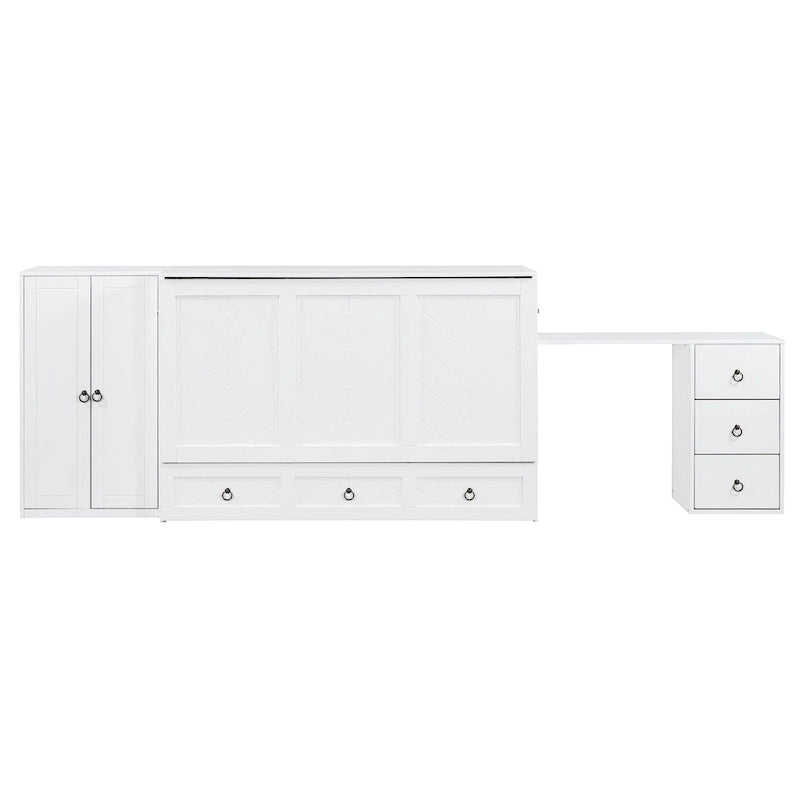Queen Size Murphy Bed met USB-poort, lade, kledingkast en bureau