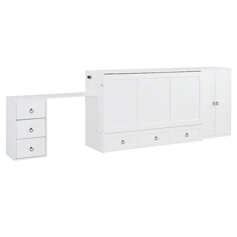 Queen Size Murphy Bed met USB-poort, lade, kledingkast en bureau