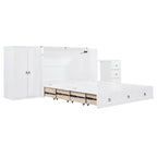 Queen Size Murphy Bed met USB-poort, lade, kledingkast en bureau