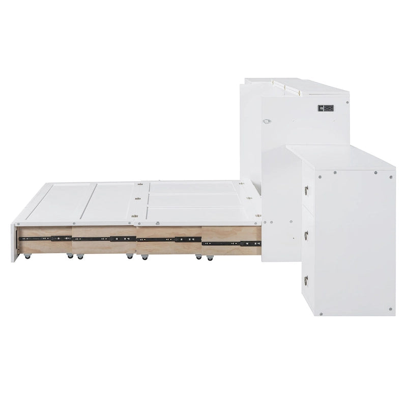 Queen Size Murphy Bed met USB-poort, lade, kledingkast en bureau