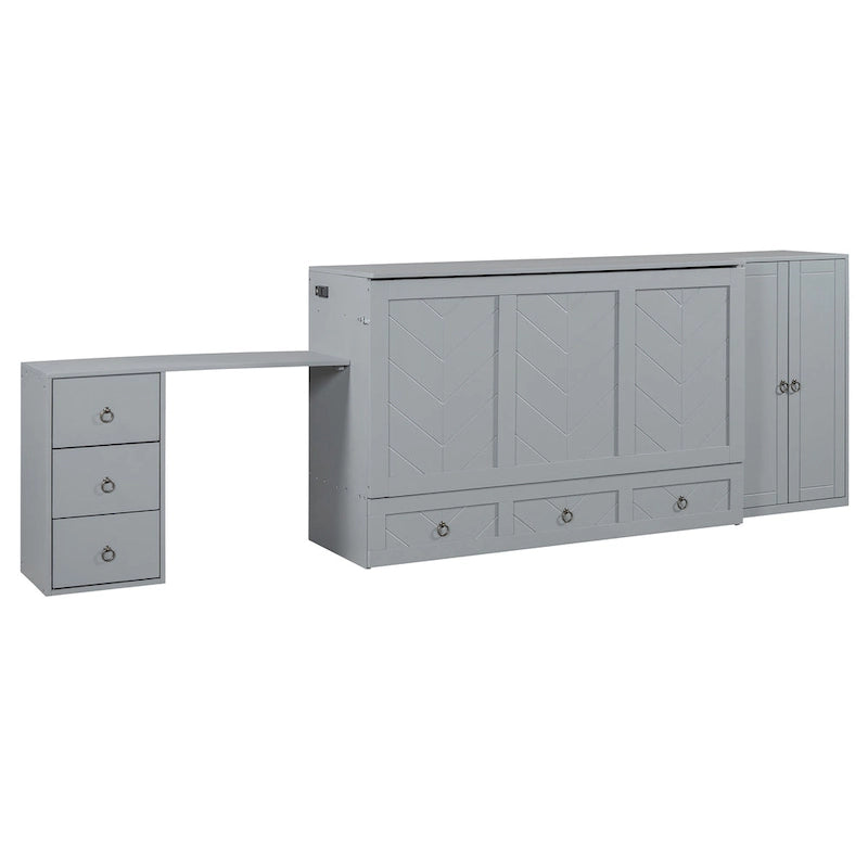 Queen Size Murphy Bed met USB-poort, lade, kledingkast en bureau