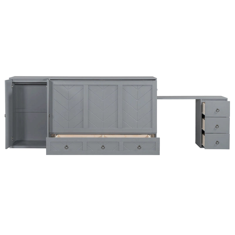 Queen Size Murphy Bed met USB-poort, lade, kledingkast en bureau