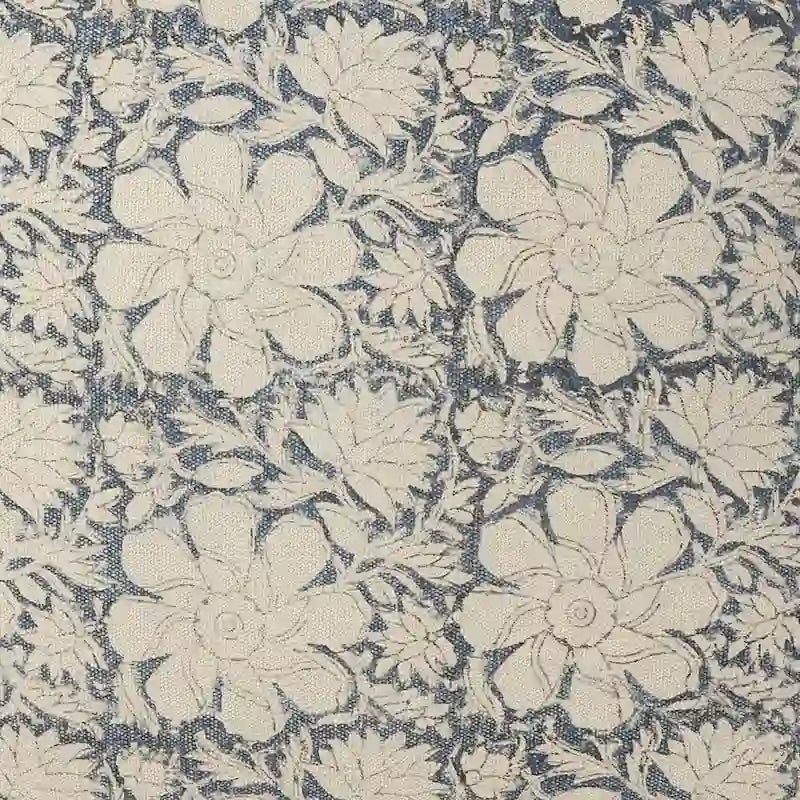Marineblauw en wit gebloemde vierkante poef – 50 cm