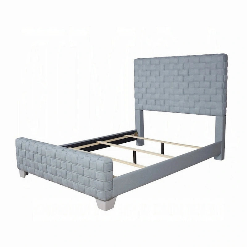 Kingsize bed – Lichtblauwgroen chenille, Grijs paneel hoofdbord