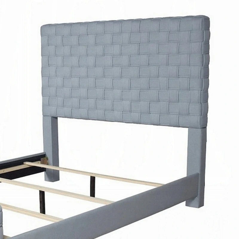 Kingsize bed – Lichtblauwgroen chenille, Grijs paneel hoofdbord