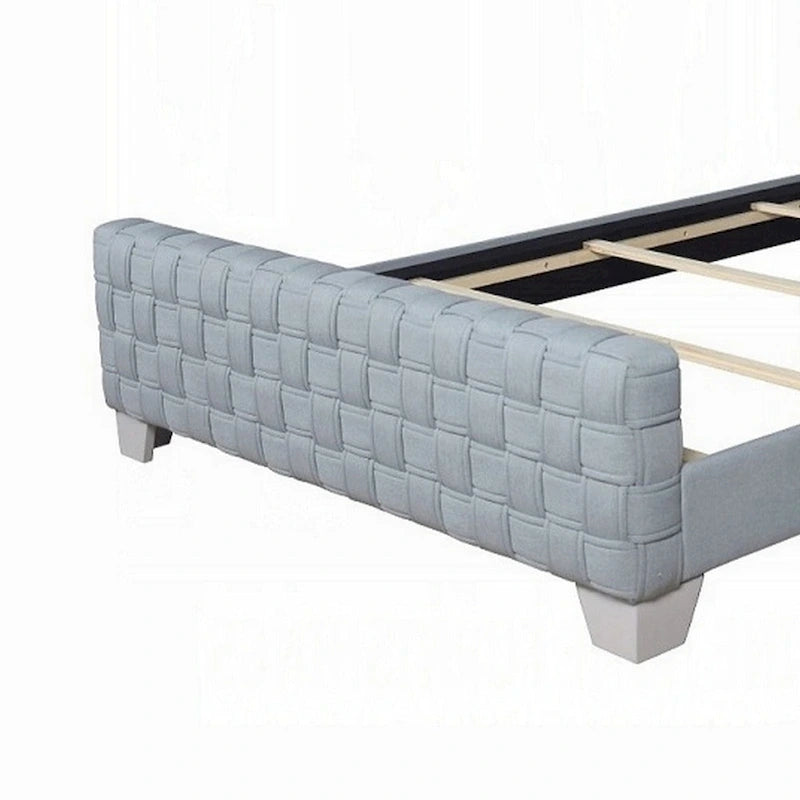 Kingsize bed – Lichtblauwgroen chenille, Grijs paneel hoofdbord