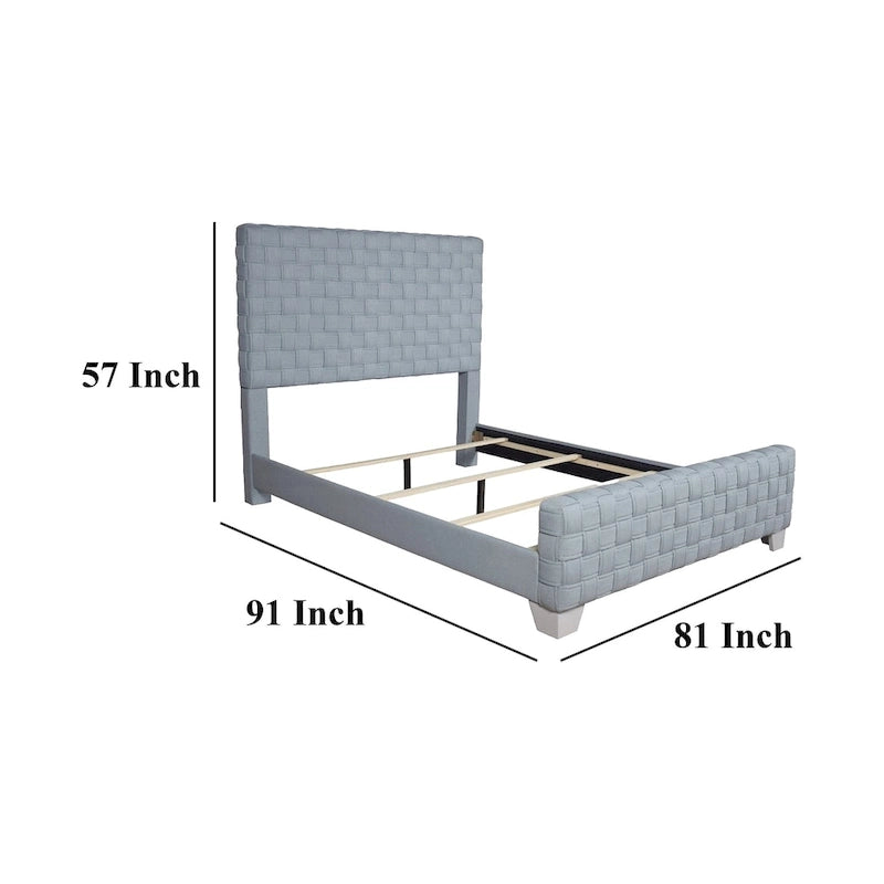 Kingsize bed – Lichtblauwgroen chenille, Grijs paneel hoofdbord