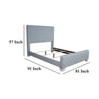 Kingsize bed – Lichtblauwgroen chenille, Grijs paneel hoofdbord