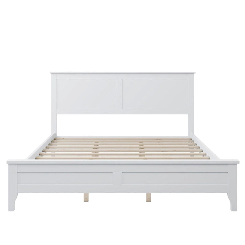 Queensize platformbed met massief houten frame en hoofdbord
