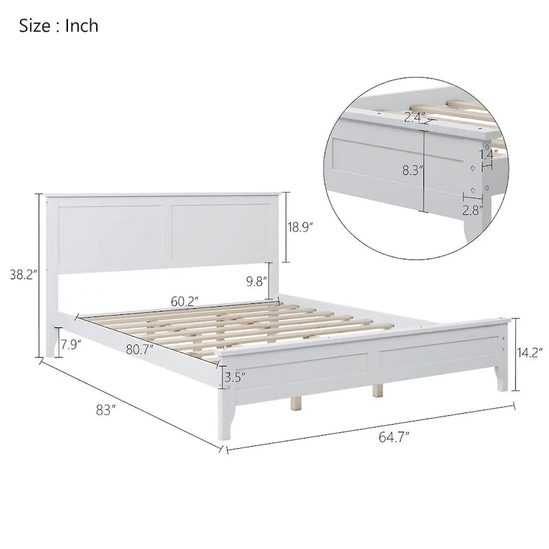 Queensize platformbed met massief houten frame en hoofdbord