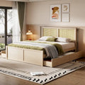 Queen Size Houten Opbergbed met 4 Lades en Rieten Hoofdeinde