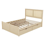 Queen Size Houten Opbergbed met 4 Lades en Rieten Hoofdeinde