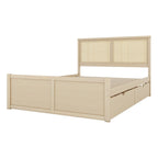 Queen Size Houten Opbergbed met 4 Lades en Rieten Hoofdeinde