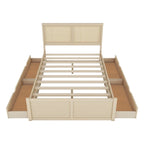 Queen Size Houten Opbergbed met 4 Lades en Rieten Hoofdeinde