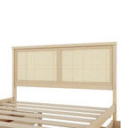 Queen Size Houten Opbergbed met 4 Lades en Rieten Hoofdeinde