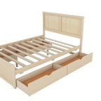 Queen Size Houten Opbergbed met 4 Lades en Rieten Hoofdeinde