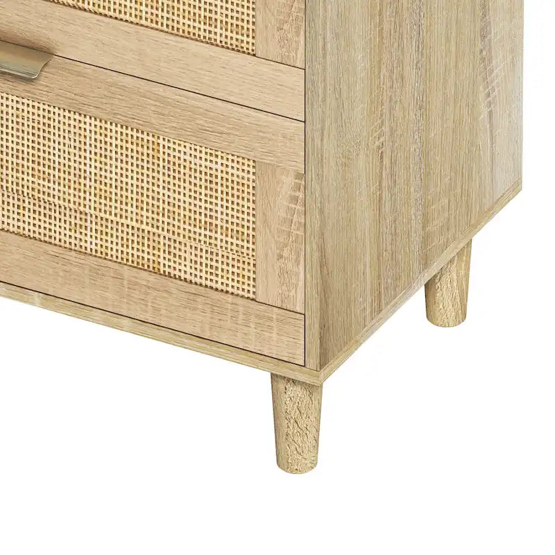 6-Laden dressoir van rotan met metalen handgrepen en houten poten