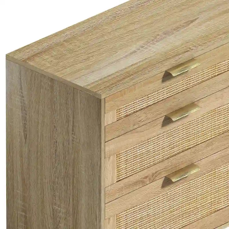 6-Laden dressoir van rotan met metalen handgrepen en houten poten