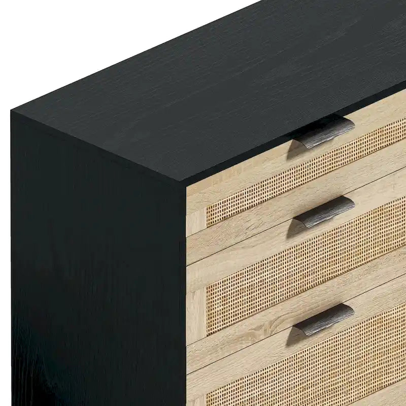 6-Laden dressoir van rotan met metalen handgrepen en houten poten