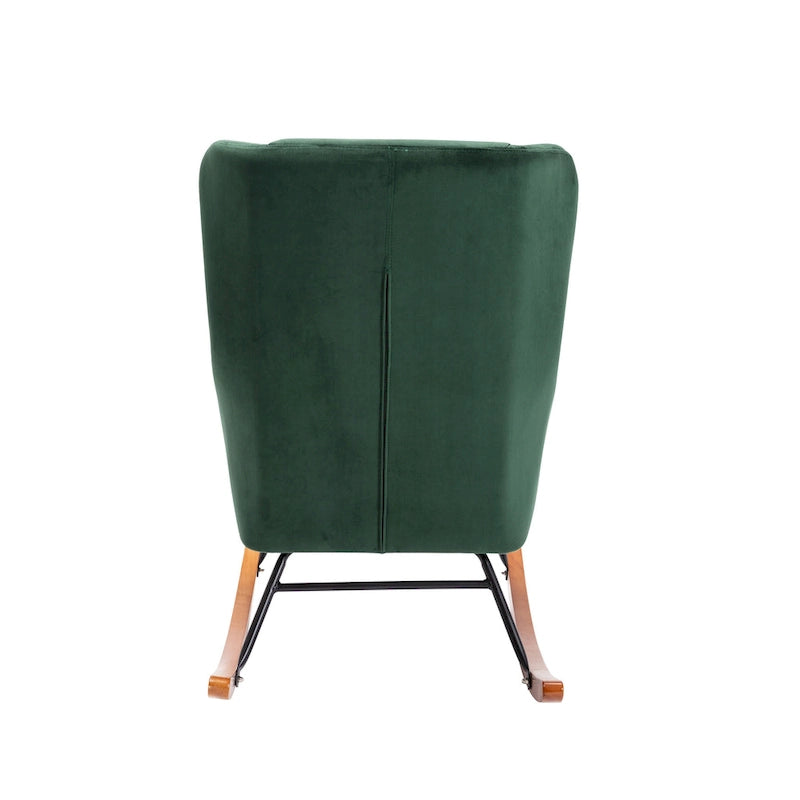 Schommelende accentstoel met fluwelen bekleding en houten poten