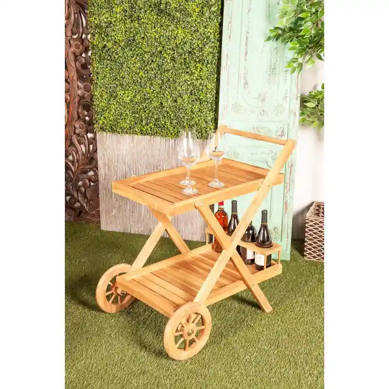 Teak Hout Binnen en Buiten Rolbare Barkar met 2 Planken en Wielen