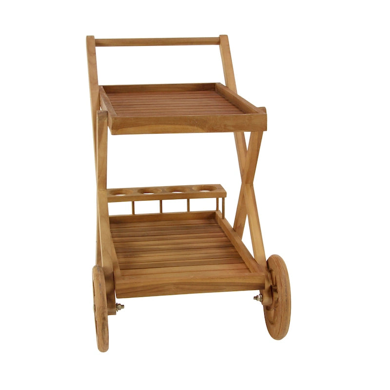 Teak Hout Binnen en Buiten Rolbare Barkar met 2 Planken en Wielen