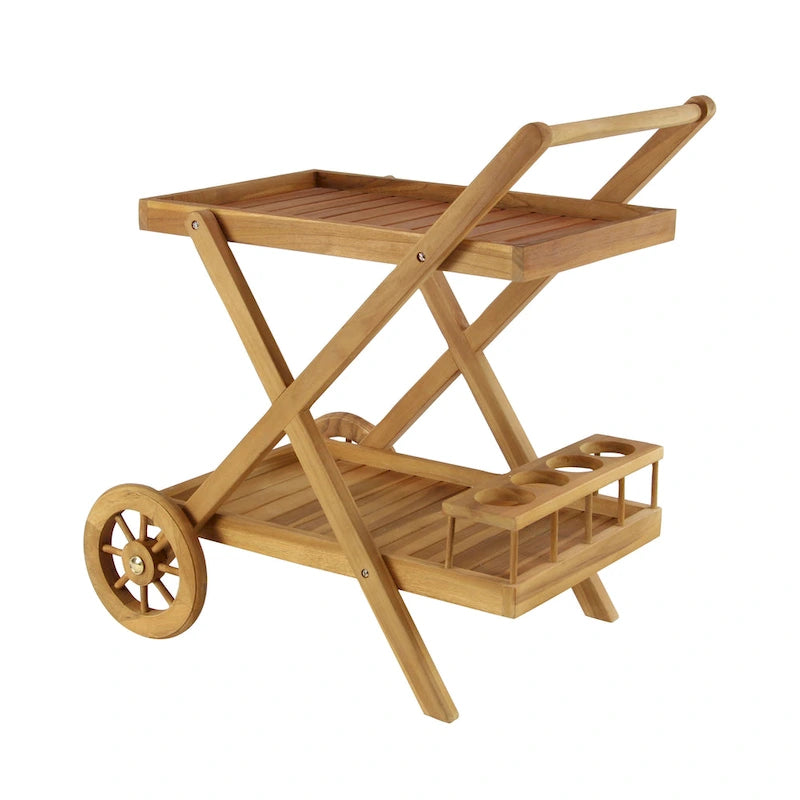 Teak Hout Binnen en Buiten Rolbare Barkar met 2 Planken en Wielen