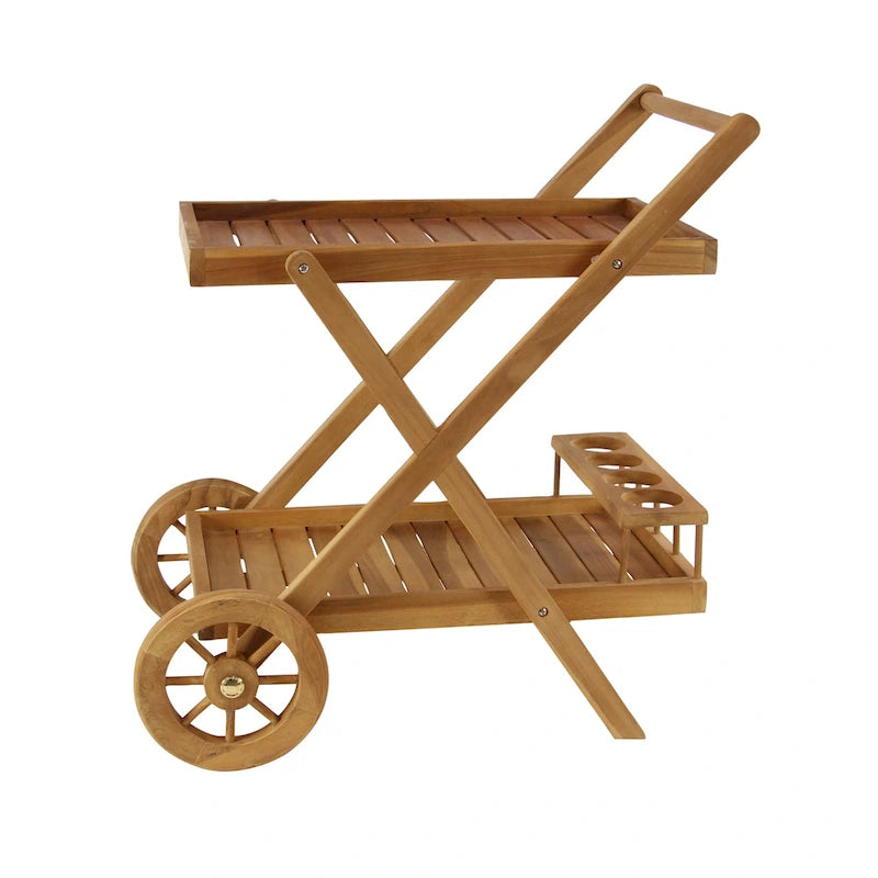 Teak Hout Binnen en Buiten Rolbare Barkar met 2 Planken en Wielen