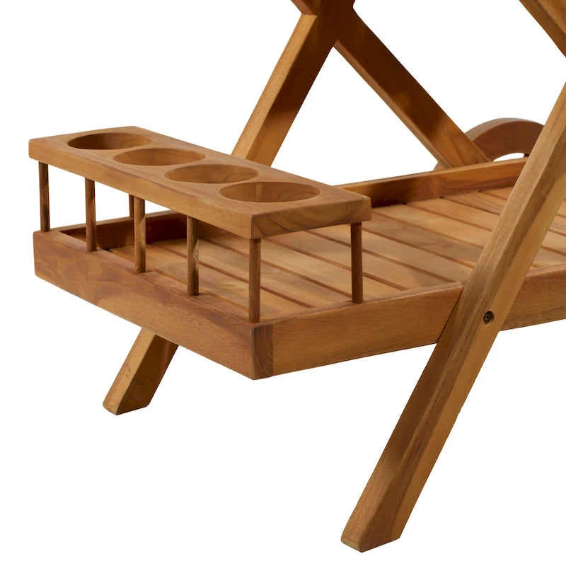 Teak Hout Binnen en Buiten Rolbare Barkar met 2 Planken en Wielen