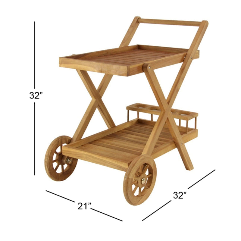Teak Hout Binnen en Buiten Rolbare Barkar met 2 Planken en Wielen