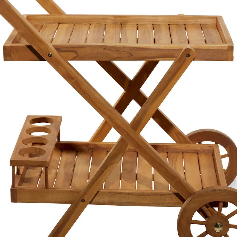 Teak Hout Binnen en Buiten Rolbare Barkar met 2 Planken en Wielen