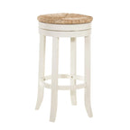 HomeRoots 30 Natural And Antiqued White Solid Wood Swivel Backless Bar Height Bar Chair With Footrest - 19.5