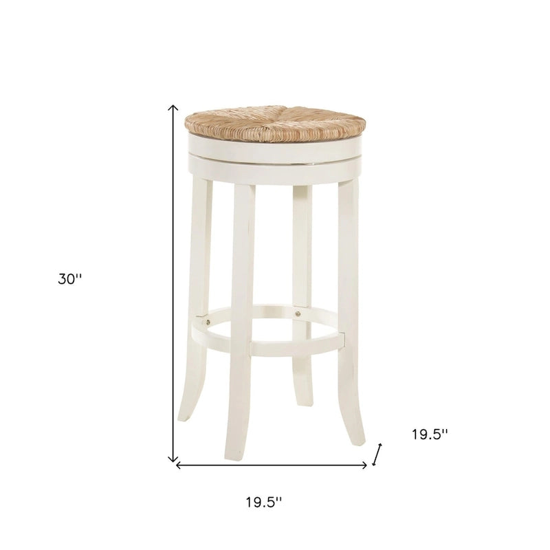 30" Massief houten barkruk, draaibaar en rugloos, naturel en antiek wit, met voetensteun