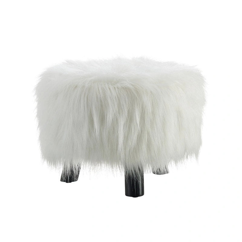 Witte Shaggy Faux Fur Poef