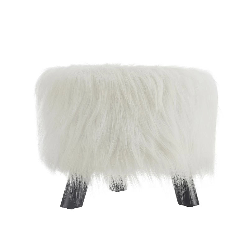 Witte Shaggy Faux Fur Poef