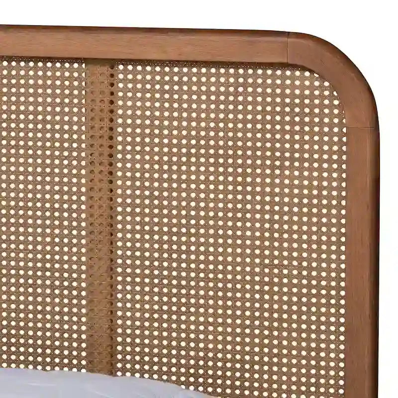 Mid-Century Modern Platformbed van Synthetisch Rotan en Hout - Essen Walnoot