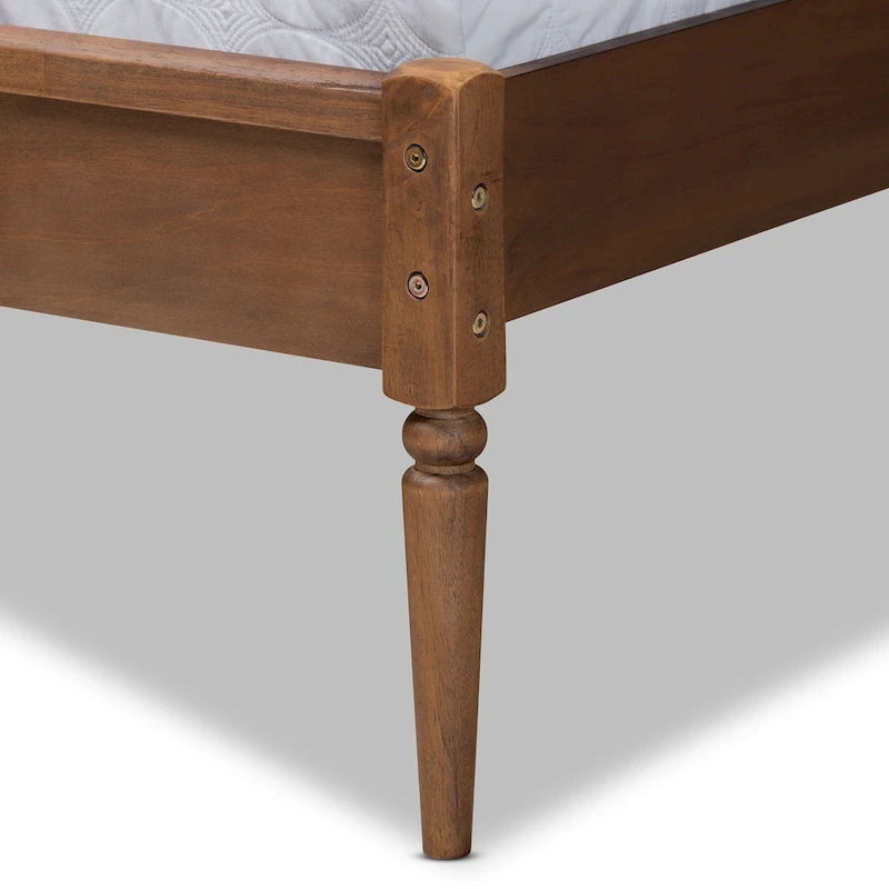 Mid-Century Modern Platformbed van Synthetisch Rotan en Hout - Essen Walnoot