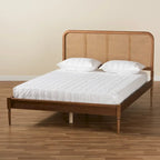 Mid-Century Modern Platformbed van Synthetisch Rotan en Hout - Essen Walnoot