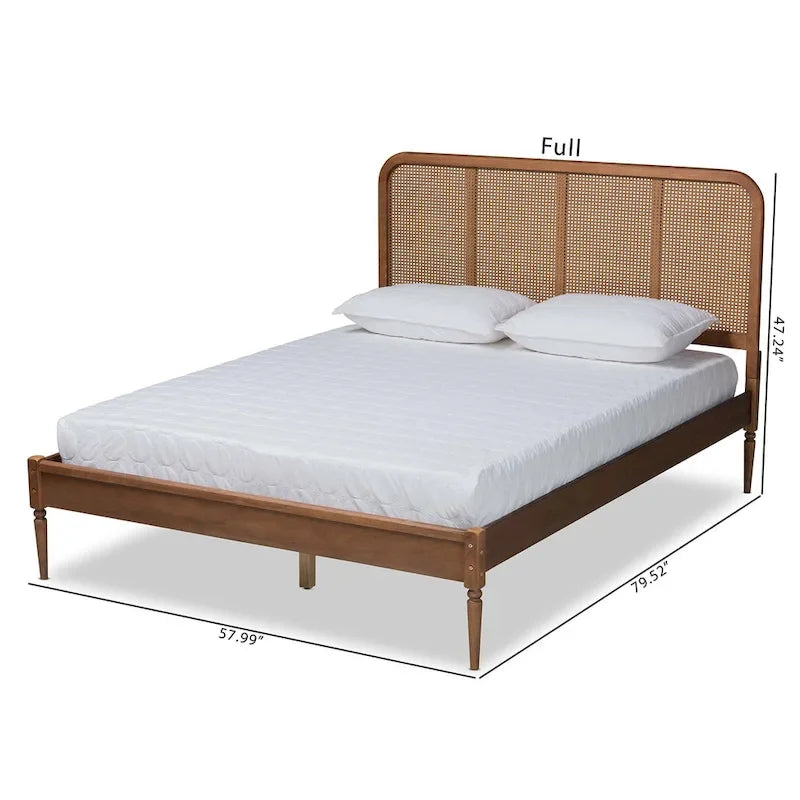 Mid-Century Modern Platformbed van Synthetisch Rotan en Hout - Essen Walnoot