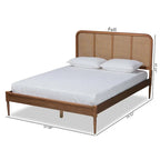 Mid-Century Modern Platformbed van Synthetisch Rotan en Hout - Essen Walnoot