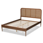 Mid-Century Modern Platformbed van Synthetisch Rotan en Hout - Essen Walnoot