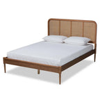 Mid-Century Modern Platformbed van Synthetisch Rotan en Hout - Essen Walnoot