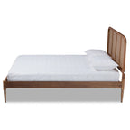 Mid-Century Modern Platformbed van Synthetisch Rotan en Hout - Essen Walnoot